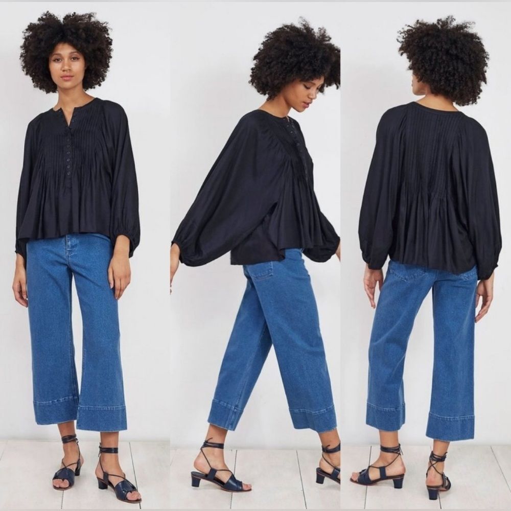 Apiece Apart Evi Black Pintuck Blouse Top Size 0